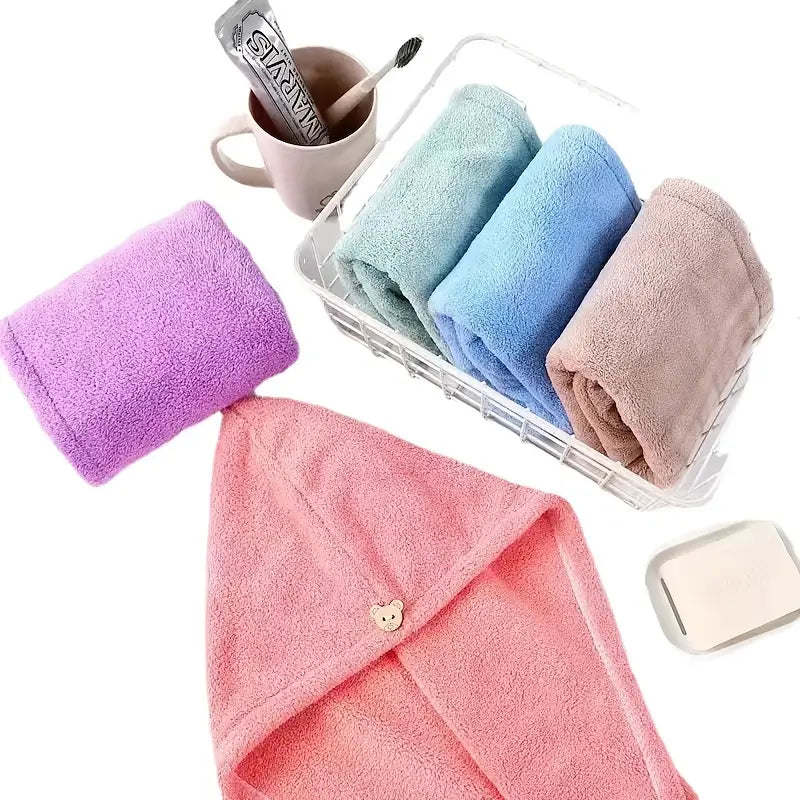 Coral Velvet Dry Hair Cap - Soft Absorbent Towel Cap