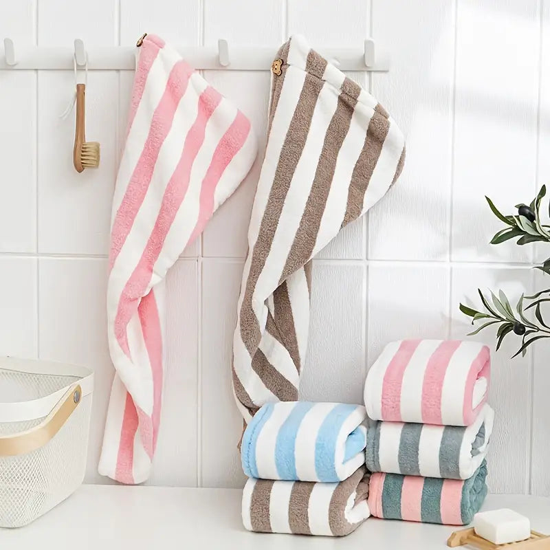 Coral Fleece Microfiber Hair Drying Towel and Shower Cap