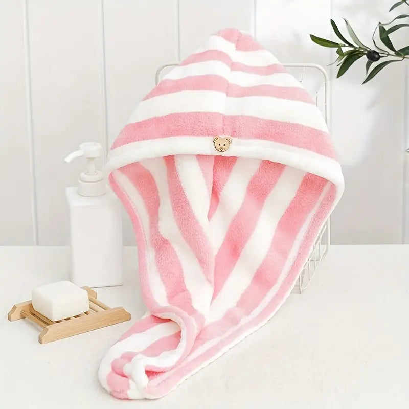 Coral Fleece Microfiber Hair Drying Towel and Shower Cap
