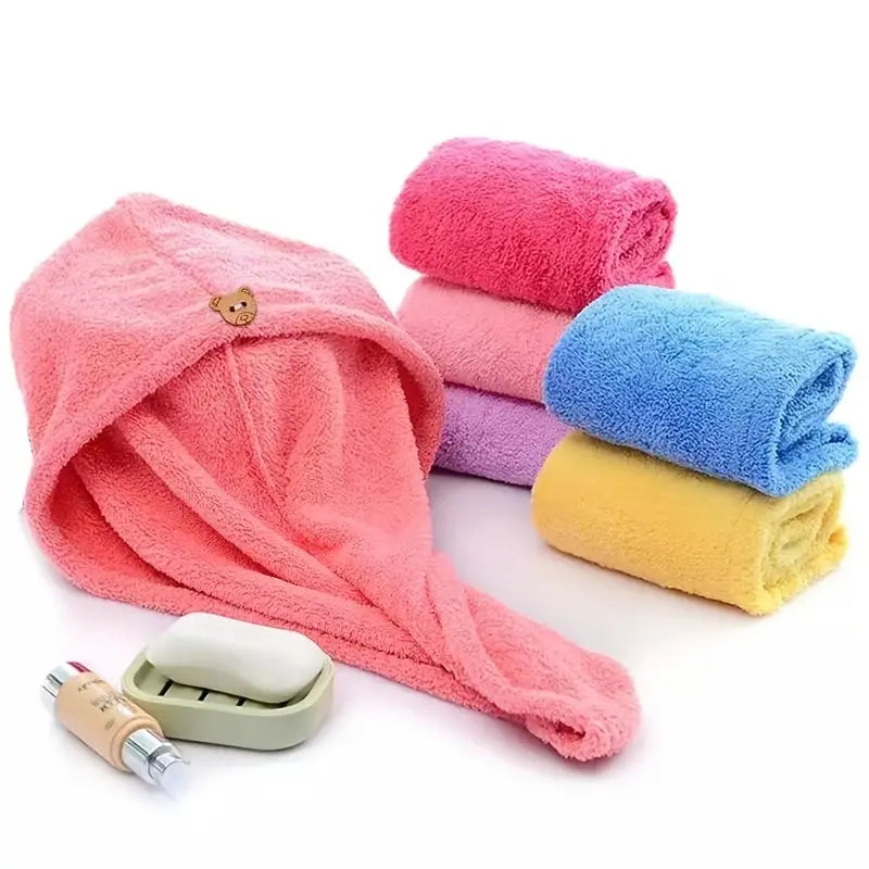 Coral Velvet Dry Hair Cap - Soft Absorbent Towel Cap