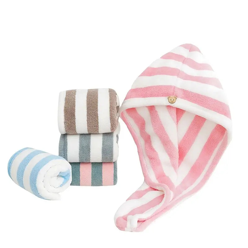 Coral Fleece Microfiber Hair Drying Towel and Shower Cap