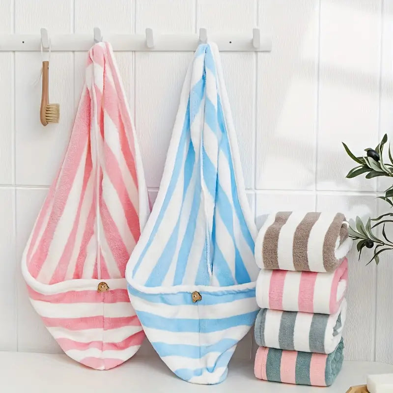 Coral Fleece Microfiber Hair Drying Towel and Shower Cap