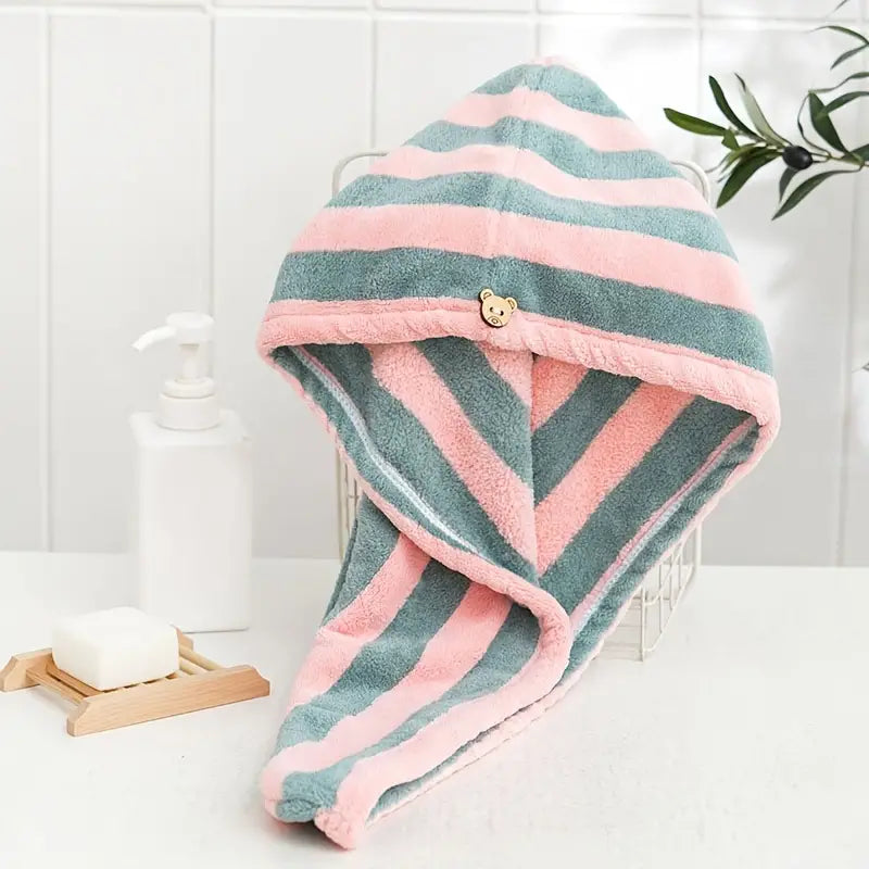 Coral Fleece Microfiber Hair Drying Towel and Shower Cap