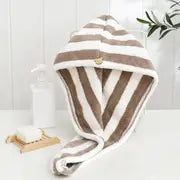 Coral Fleece Microfiber Hair Drying Towel and Shower Cap
