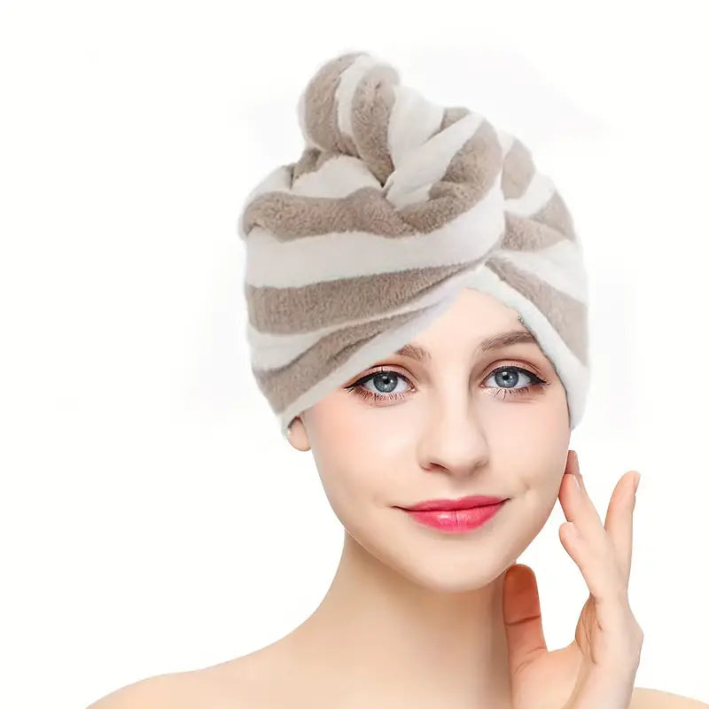 Coral Fleece Microfiber Hair Drying Towel and Shower Cap